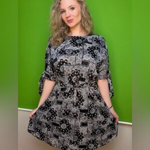 The Kooples Black and Gray Floral Long Sleeve Dress